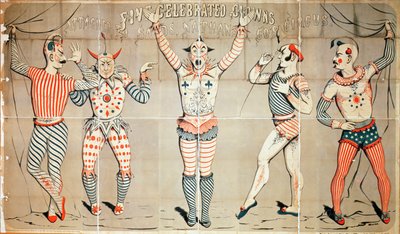 Vijf beroemde clowns verbonden aan Sands, Nathan en Co.